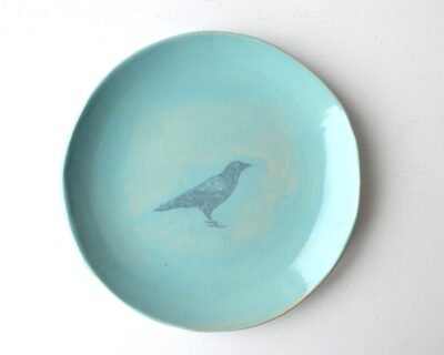 Mono Printed Stoneware Gift Plate - Turquoise - Bird