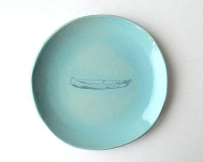 Mono Printed Stoneware Gift Plate - Turquoise - Canoe
