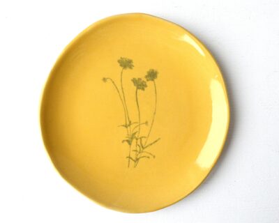 Mono Printed Stoneware Gift Plate - Wildflower Plate - Yellow