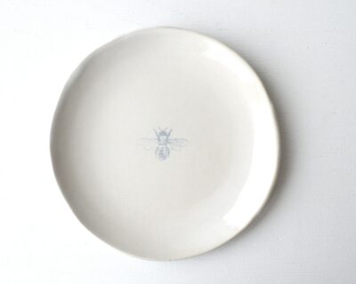 Mono Printed Stoneware Gift Plate - White - Bee