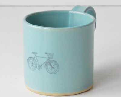 Hand - Built Pottery Mug - Turquoise - Bike