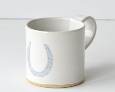Hand - Built Pottery Mug - White - Horseshoe
