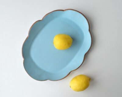 Scalloped Oval Ceramic Plate - Blue Satin