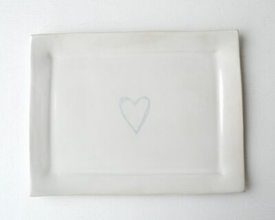 Mono Printed Stoneware Gift Plate - Heart- White
