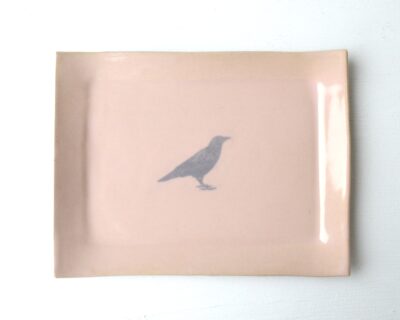 Mono Printed Stoneware Gift Plate - Pink - Bird