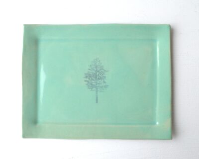 Mono Printed Stoneware Gift Plate - Tree - Green