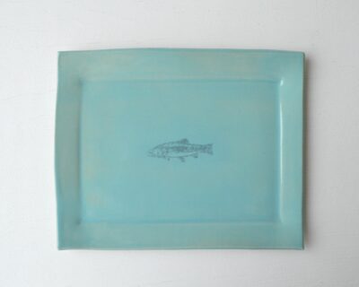 Mono Printed Stoneware Gift Plate - Trout - Turquoise