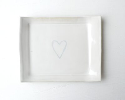Mono Printed Stoneware Gift Plate - Heart - White