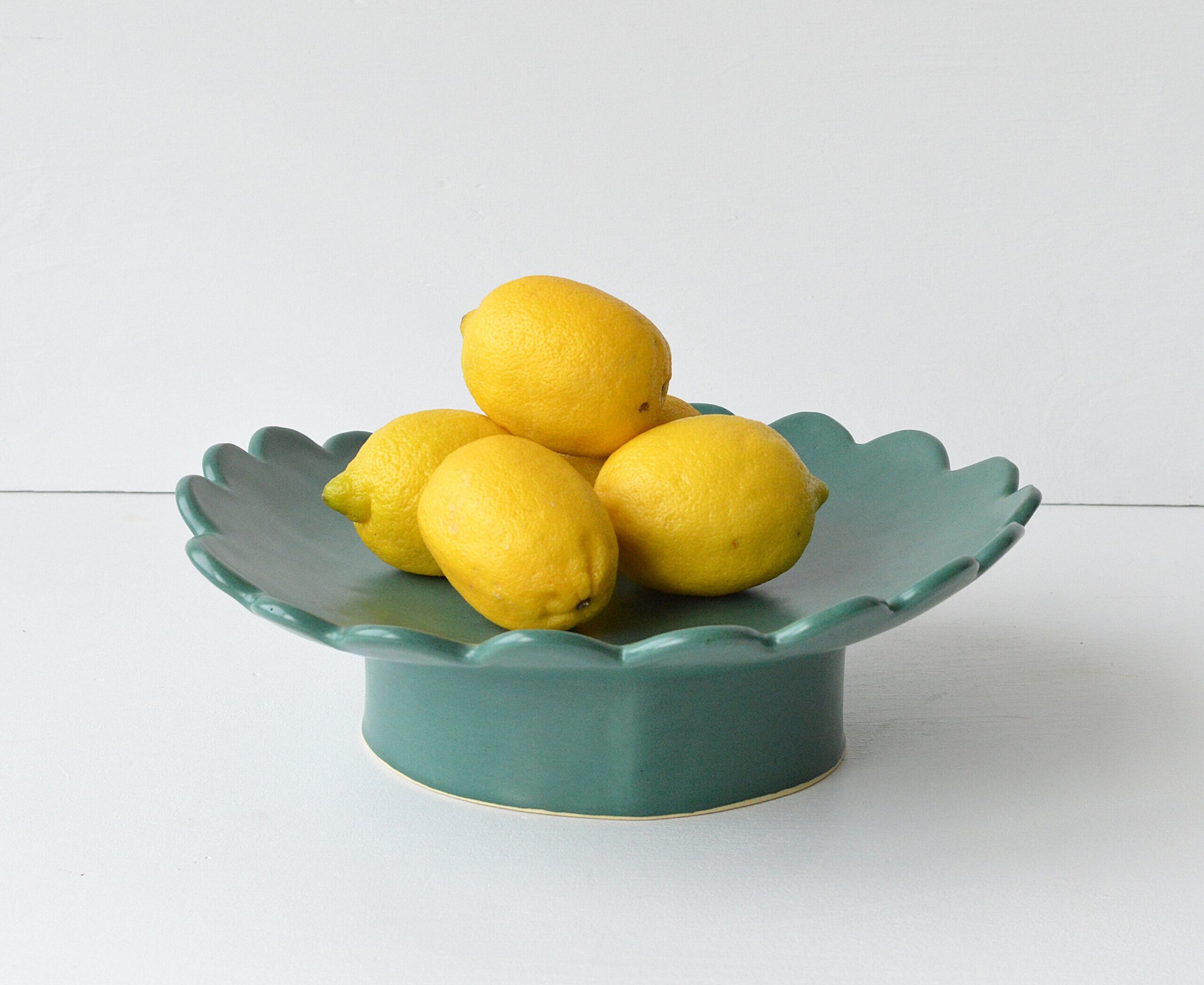 Pedestal Bowl - Scalloped - Moss
