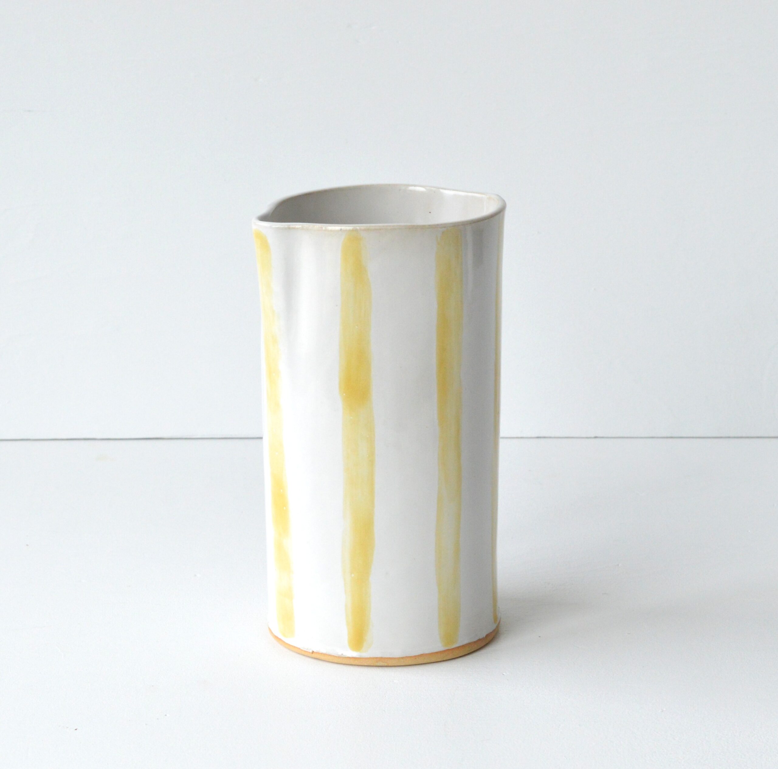 Stoneware Carafe - White + Yellow Stripe