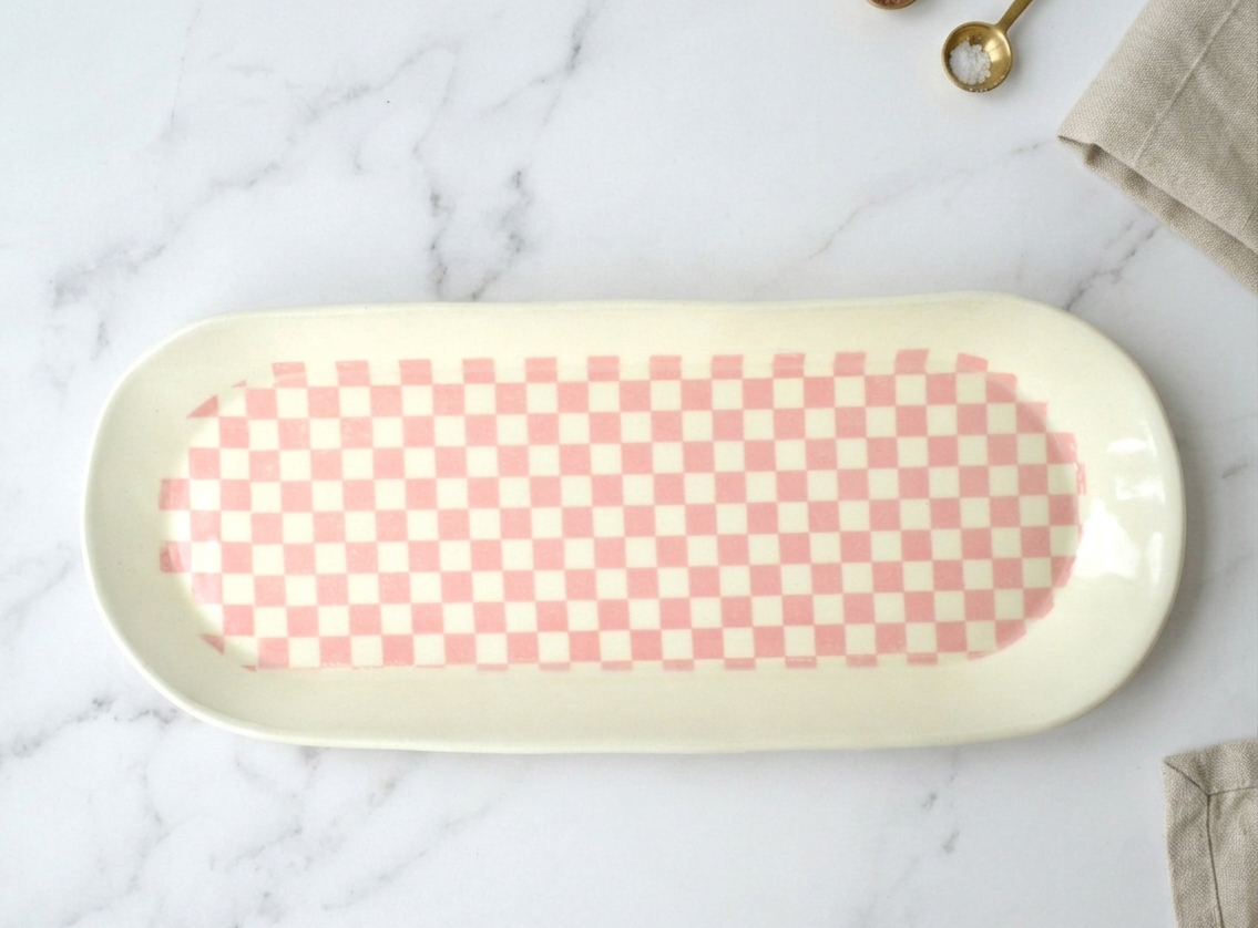 Oval Ceramic Platter - Checkerboard