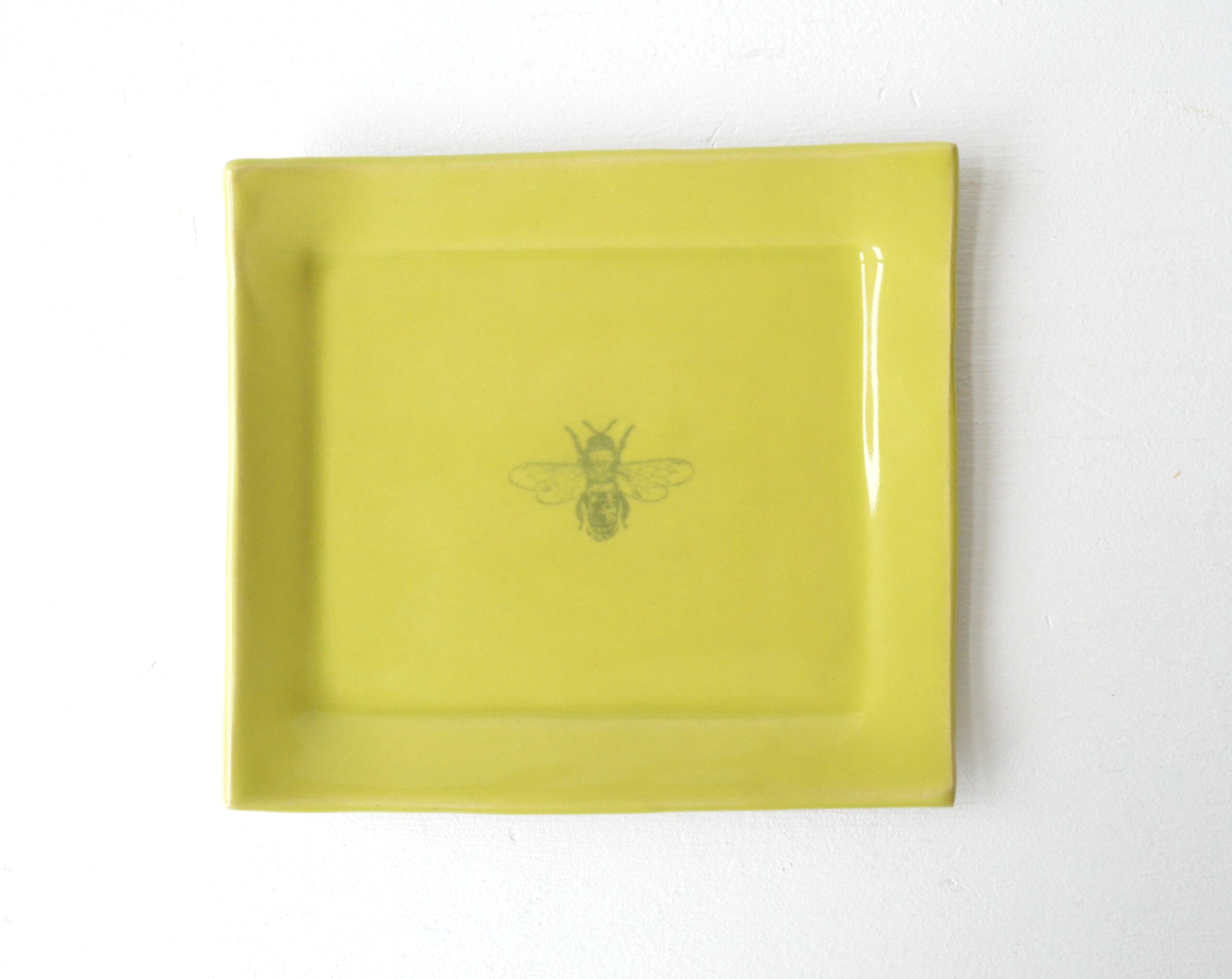 Mono Printed Stoneware Gift Plate - Bee - Chartreuse