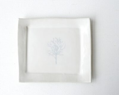 Mono Printed Stoneware Gift Plate - Winter Tree - White