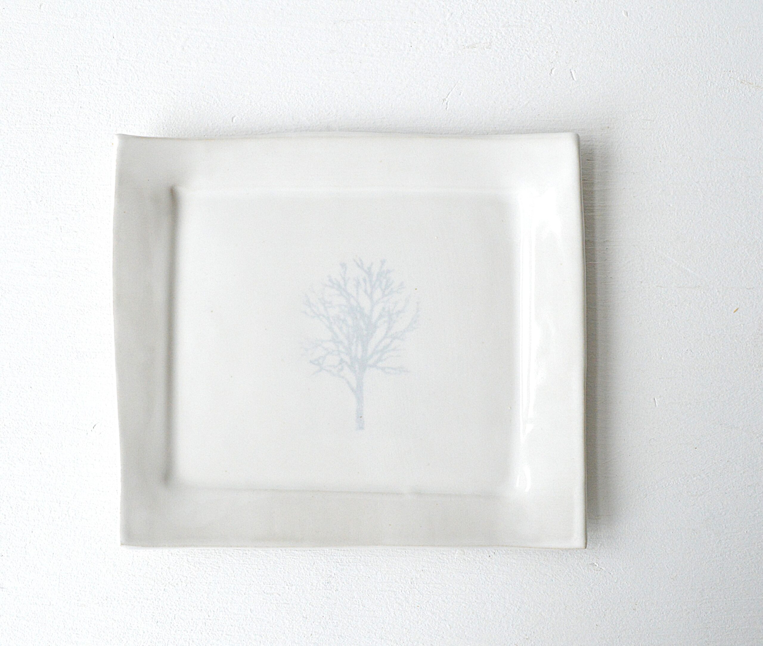 Mono Printed Stoneware Gift Plate - Winter Tree - White