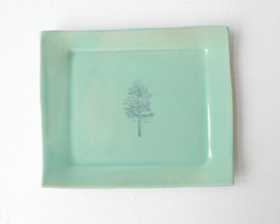 Mono Printed Stoneware Gift Plate -Tree - Green