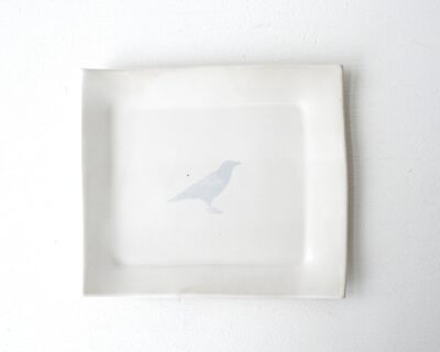 Mono Printed Stoneware Gift Plate - Bird - White