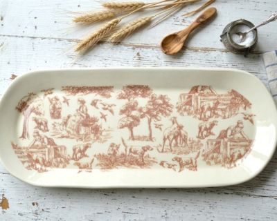 Oval Ceramic Platter - Brown Toile