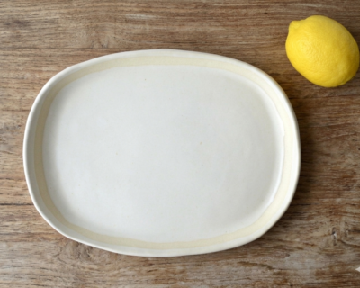 Oval Pottery Plate - Satin White - Boho Stripe - White on White