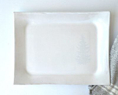 Rectangle Pottery Platter - Gloss White - Spruce Tree