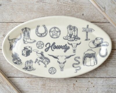 Wide Oval Ceramic Platter - Howdy