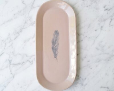 Small Oblong Ceramic Platter - Pink -Feather