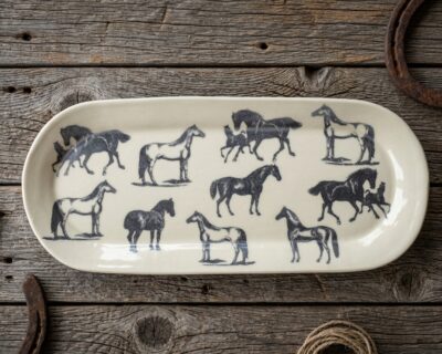 Small Oblong Ceramic Platter - Horses