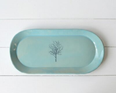 Large Oblong Ceramic Platter - Turquoise - Winter Tree