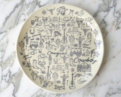Western Iconography Stoneware Serving Platter - Cowgirl + Cowboy