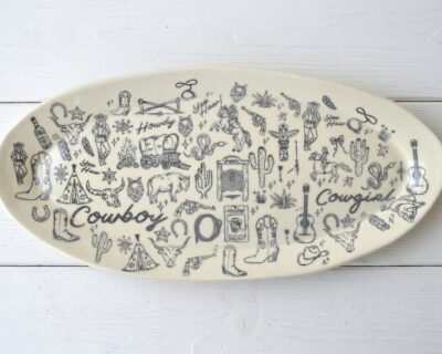 Long Oval Ceramic Platter - Cowgirl + Cowboy