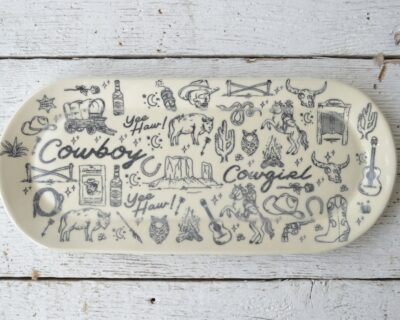 Small Oblong Ceramic Platter - Cowgirl + Cowboy