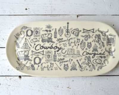 Large Oblong Ceramic Platter - Cowgirl + Cowboy